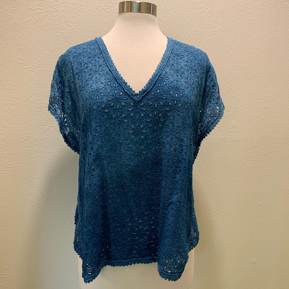 Johnny Was Eyelet Top Indigo Ombré
